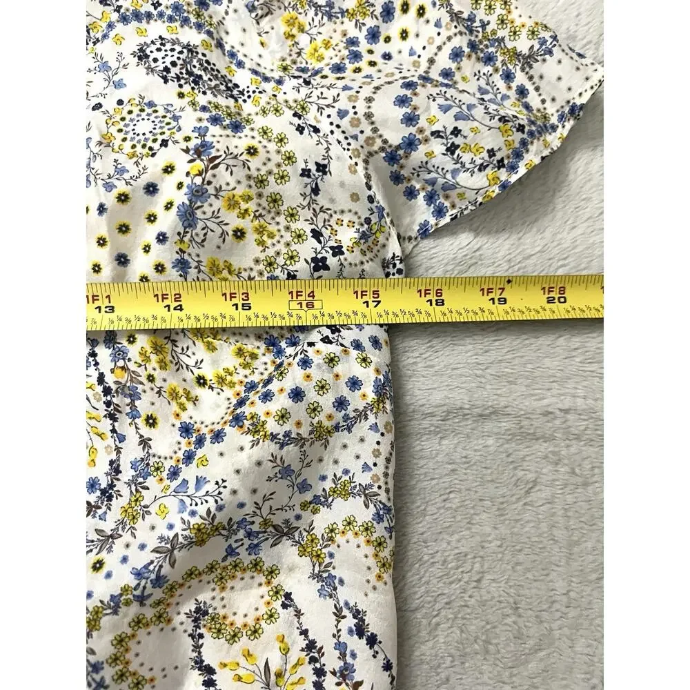 Massimo Dutti Sz US6 Blouse Yellow Blue Paisley Floral Resort Portugal Made Boho